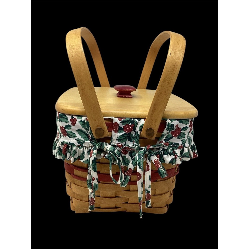 Longaberger Christmas Collection Cranberry Basket Combo 1995 Liner Protector Lid
